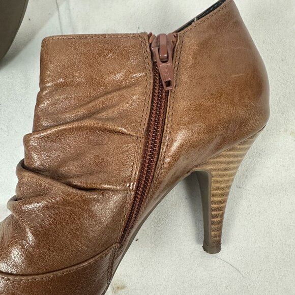 Aldo Brown Leather Ankle Booties Size 8 With Side Zipper & Cone Heel - Picture 9 of 11